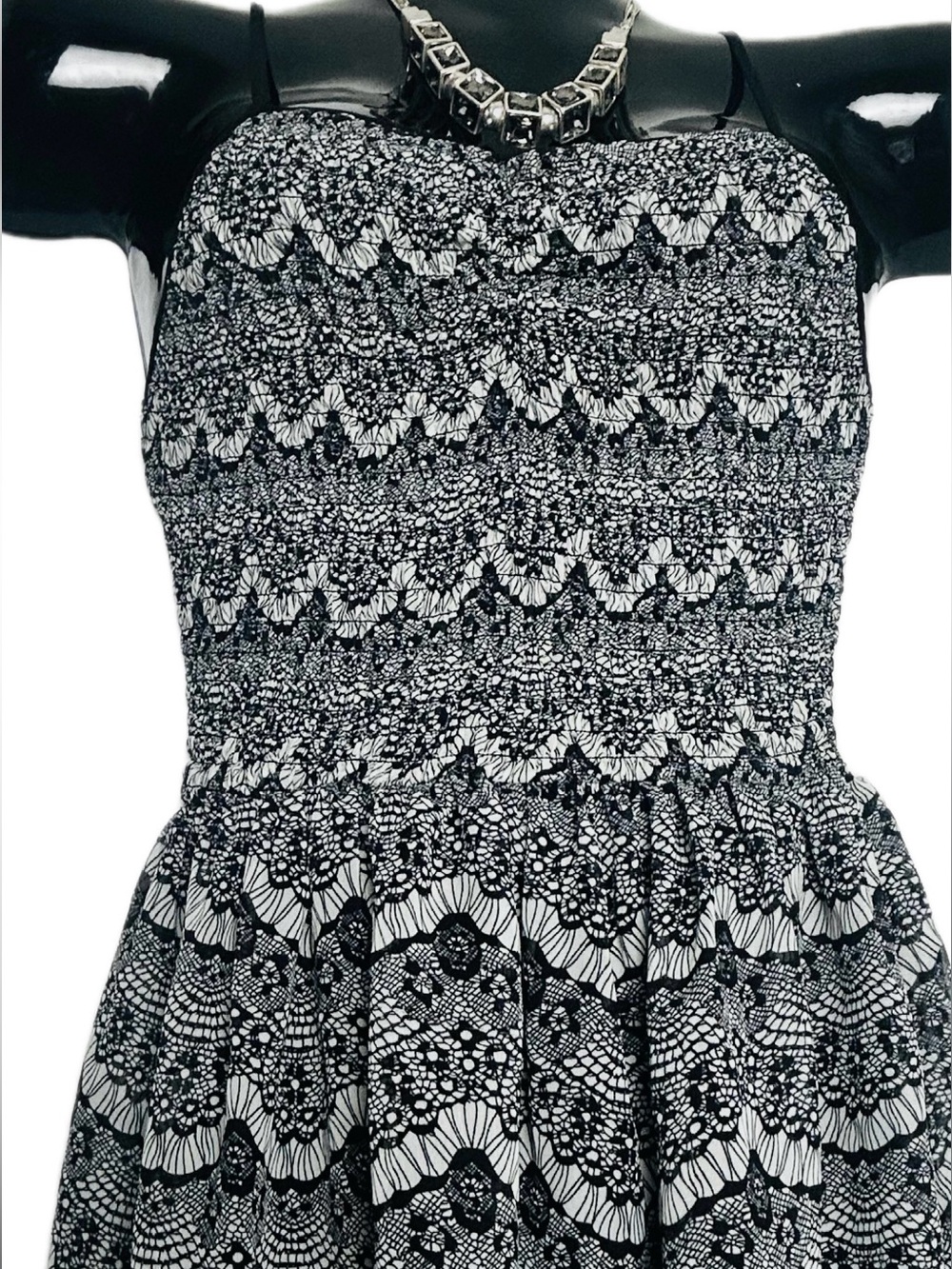Black and White Strapless Smocked Sundress - Picture 7 of 16